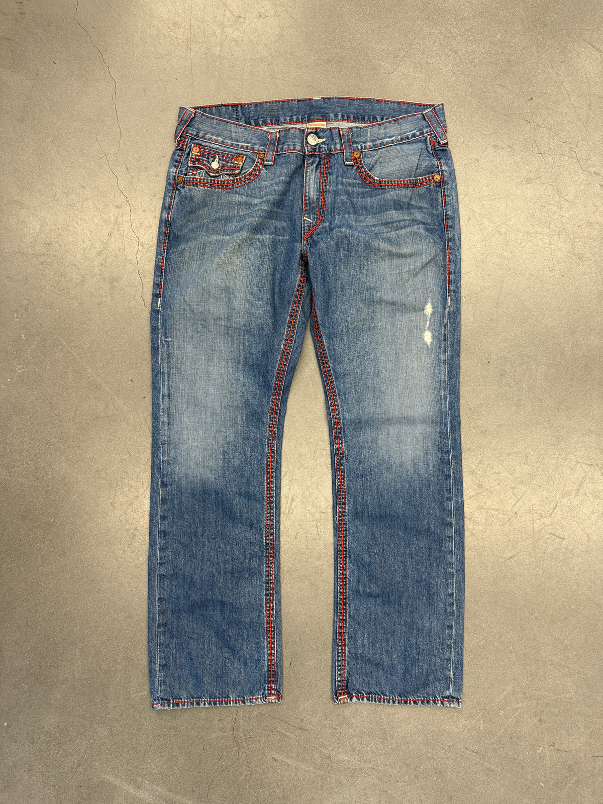 Y2K TRUE RELIGION STRAIGHT LEG RED-STITCH JEANS