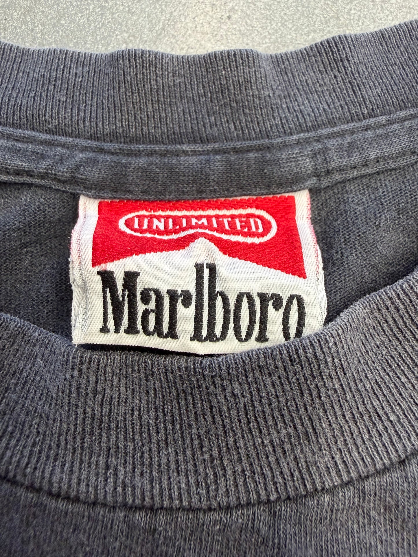 90S MARLBORO UNLIMITED TRAIN TRACK POCKET TEE (MARLBORO UNLIMITED TAG)