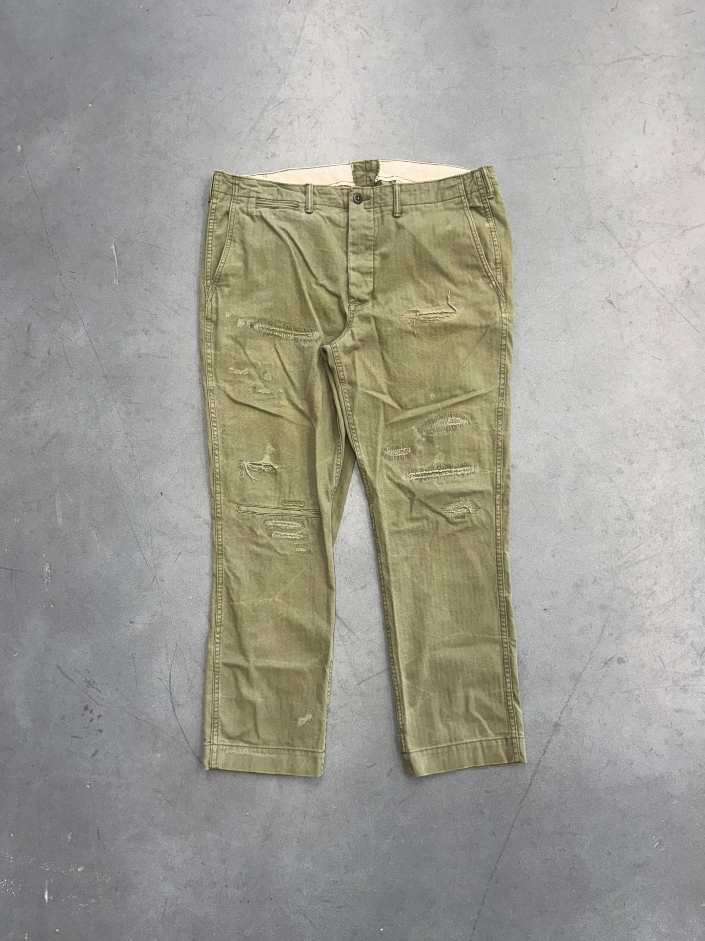 VINTAGE POLO RALPH LAUREN UTILITY HERRINGBONE DISTRESSED PATCHWORK PANT