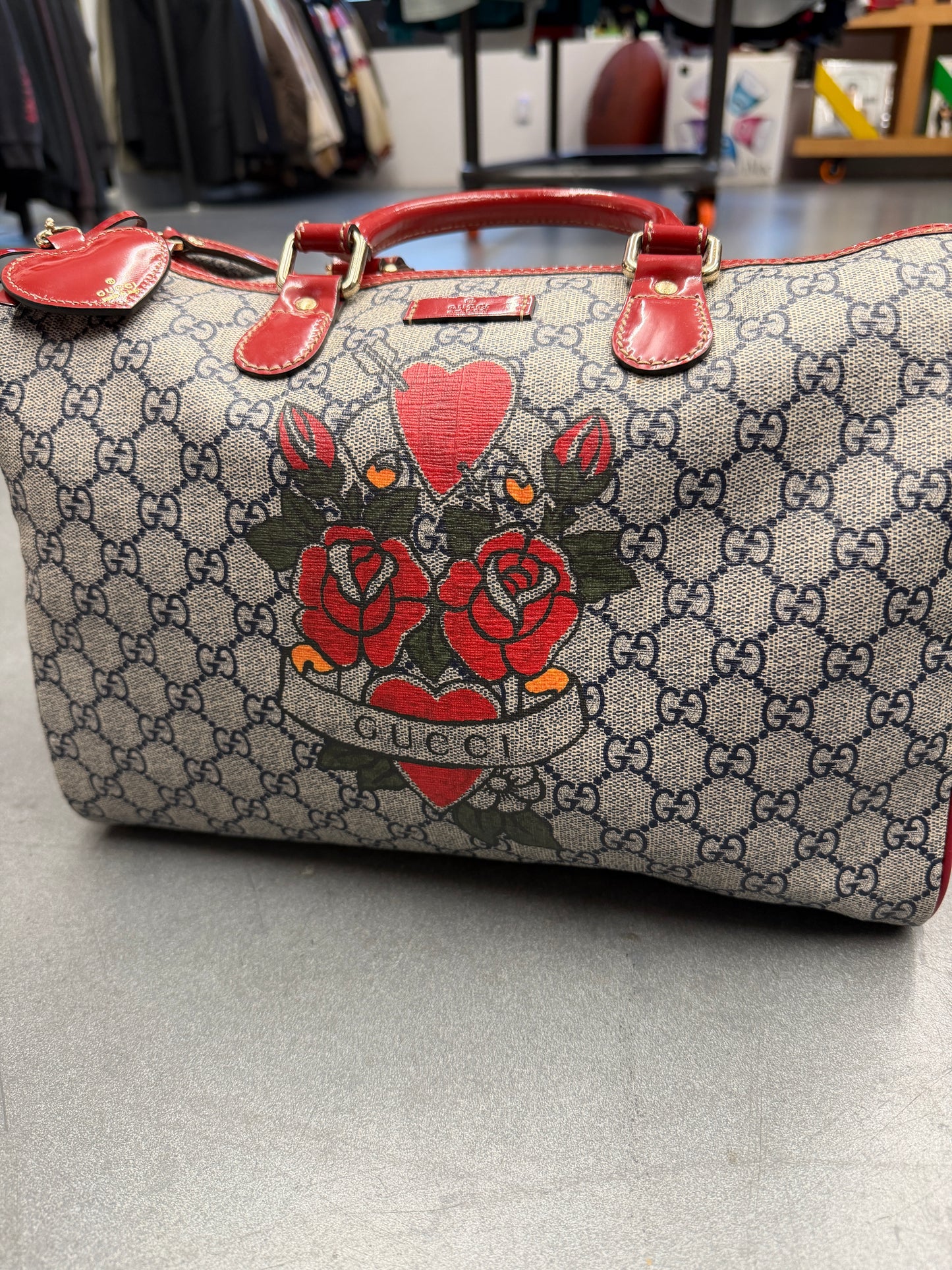 GUCCI ROSES & HEART MONOGRAM BOSTON 30 BAG