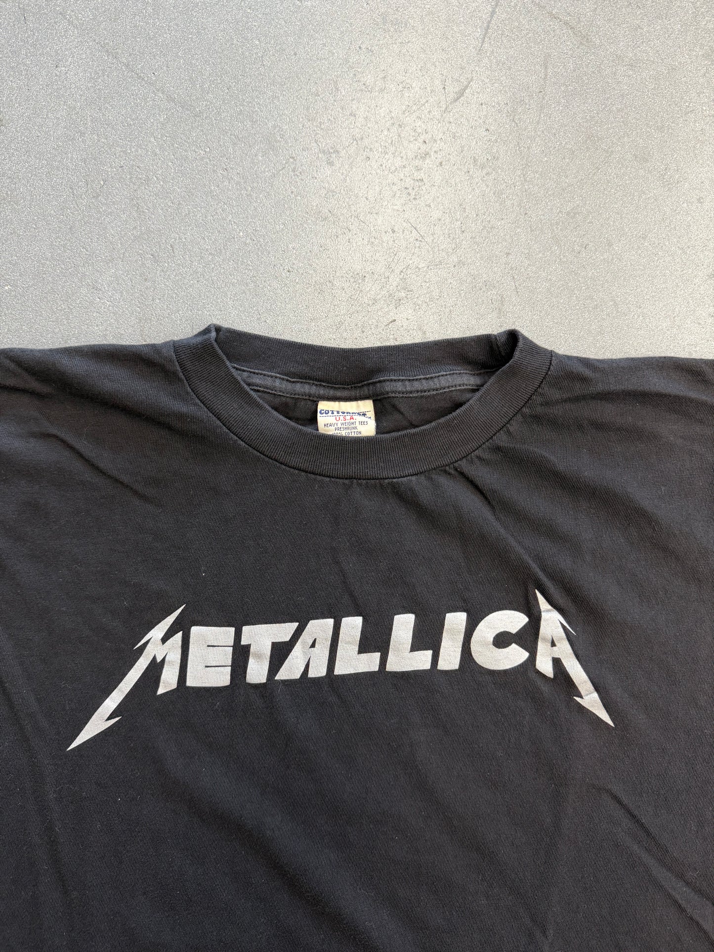 VINTAGE METALLICA METALLIC SILVER SPELL-OUT TEE (COTTONNET TAG)