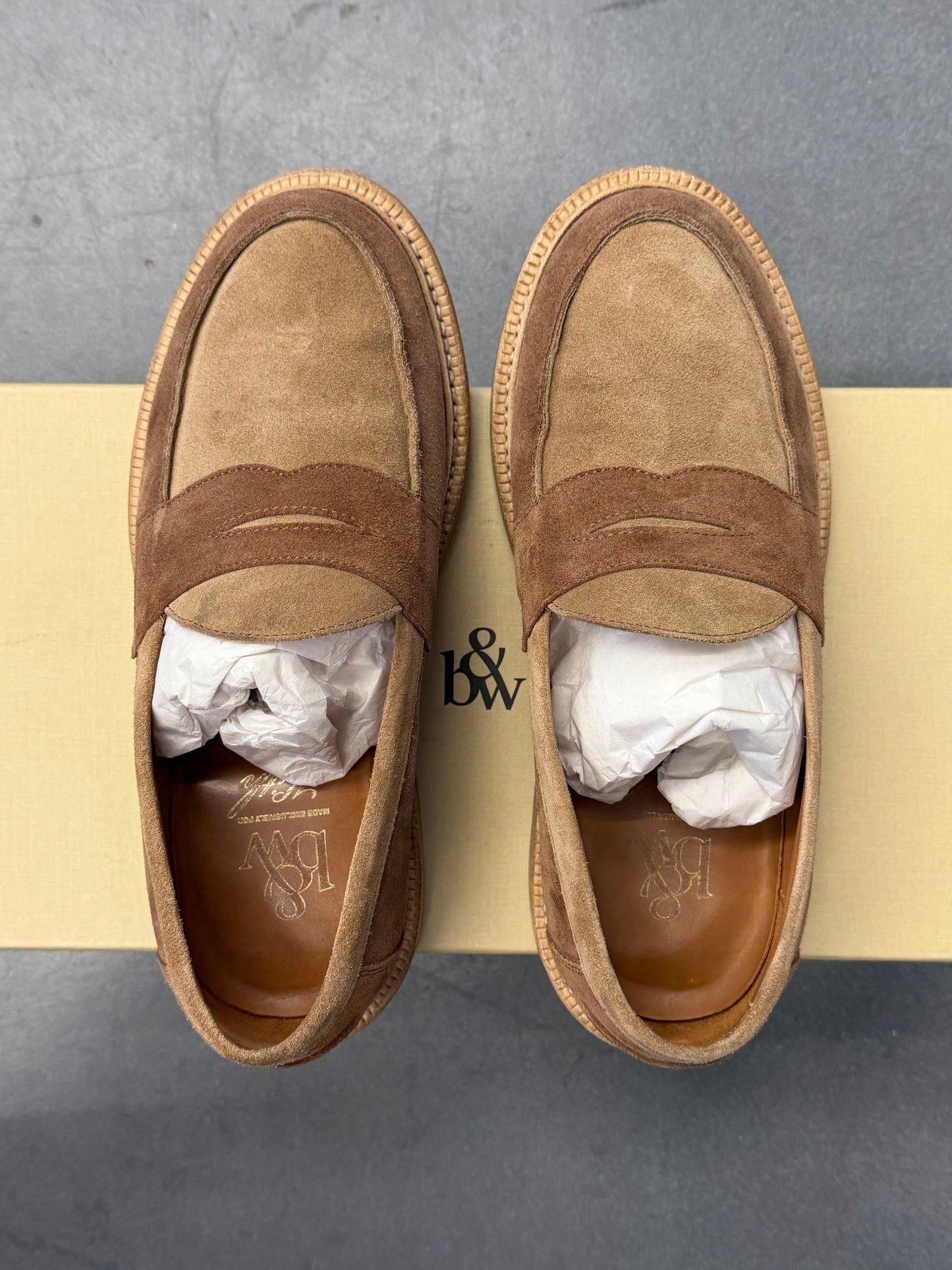 SIZE 6.5 KITH FOR BLACKSTOCK & WEBER THE ELLIS PENNY LOAFER - BEIGE (PRE-OWNED WITH BOX)