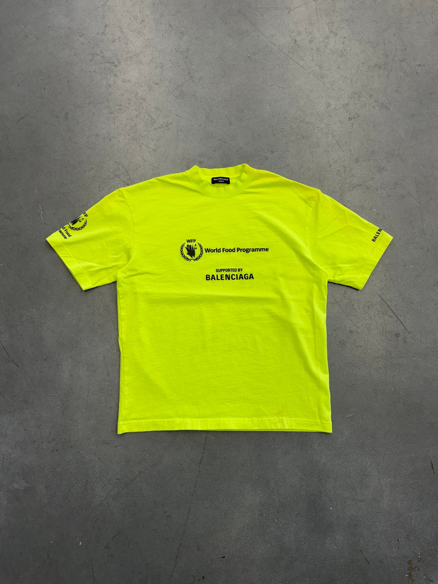 BALENCIAGA WORLD FOOD PROGRAMME TEE - FLUORESCENT YELLOW