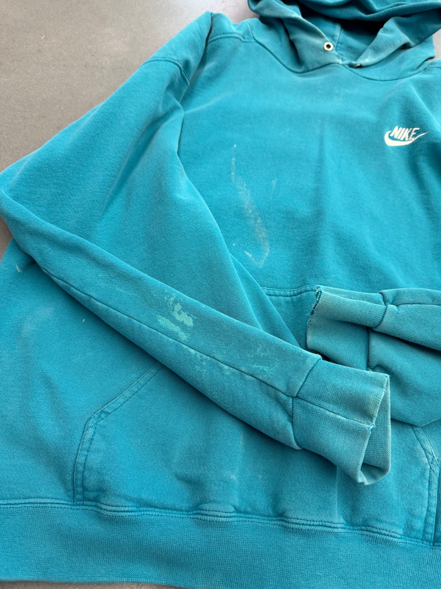 90'S NIKE SPELLOUT SWOOSH PULLOVER HOODIE (PULLED TAG) - TEAL