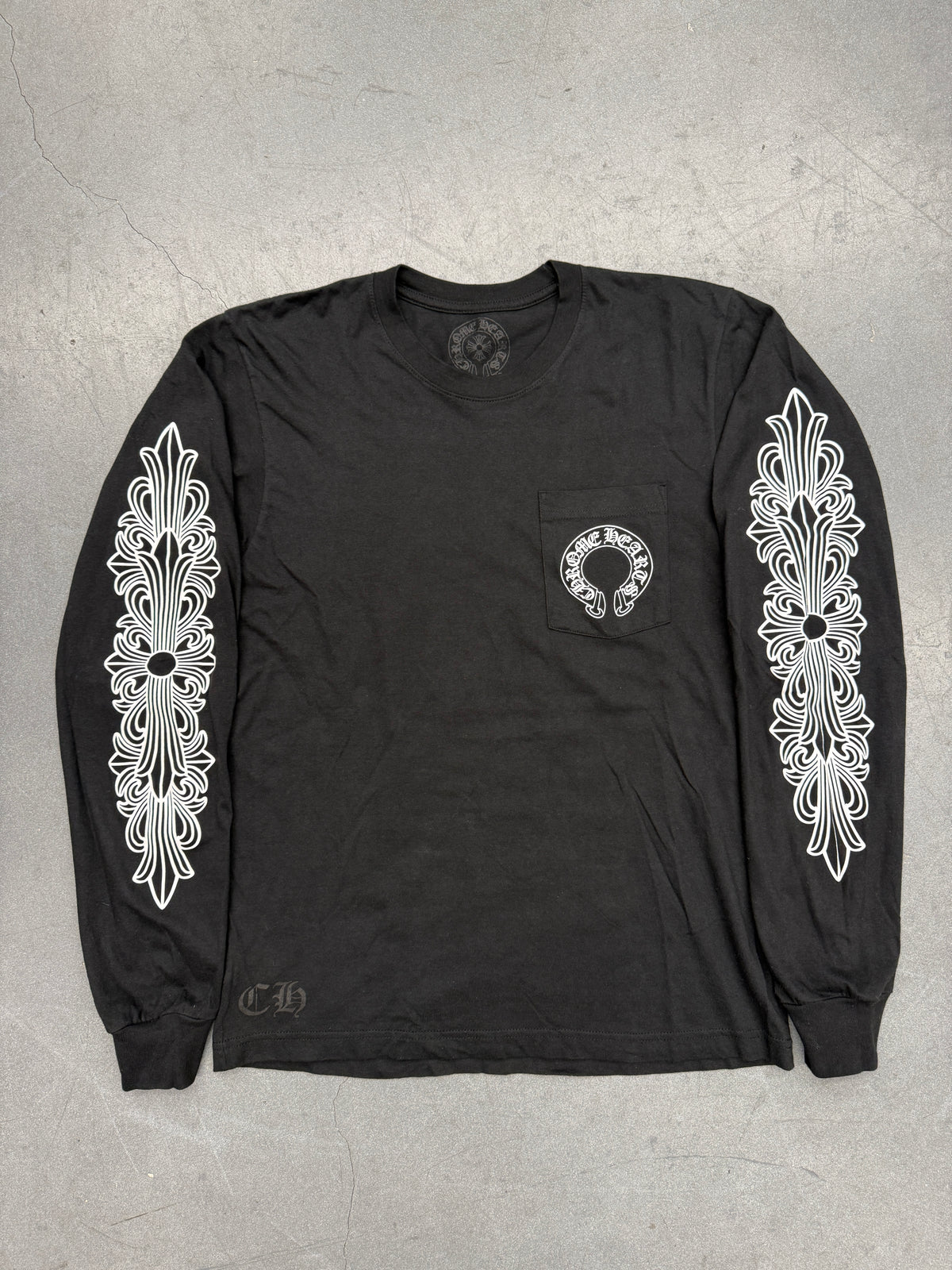 CHROME HEARTS HORSESHOE FLORAL LS - BLACK