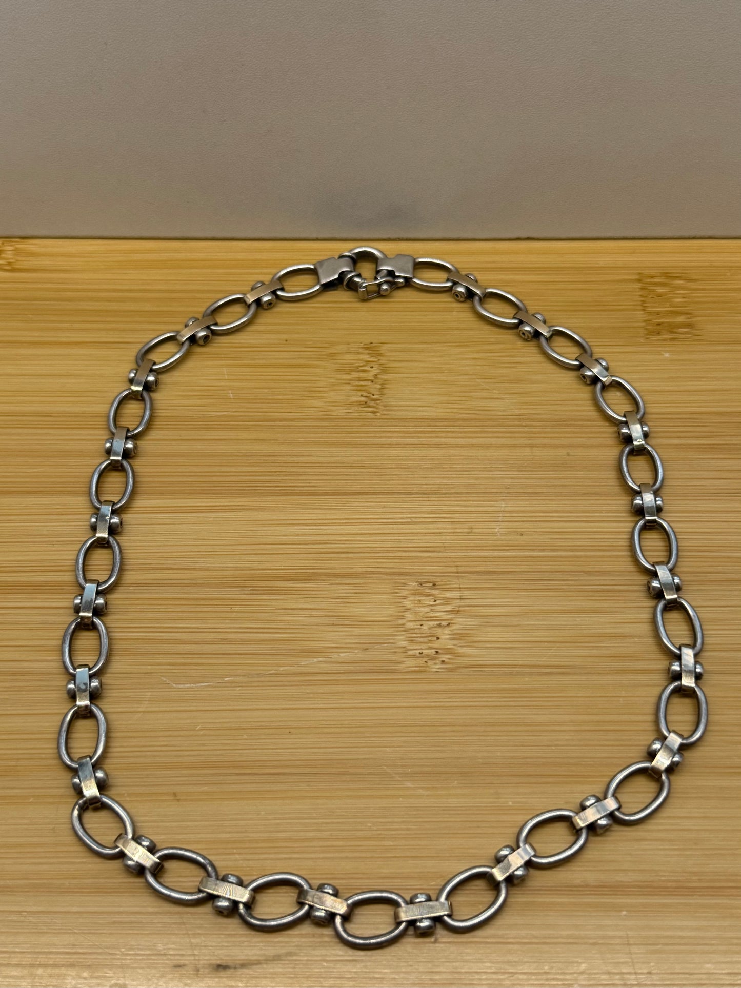 OVAL LINK 18K GOLD-TONE ACCENT BAR SILVER NECKLACE - 17.5"