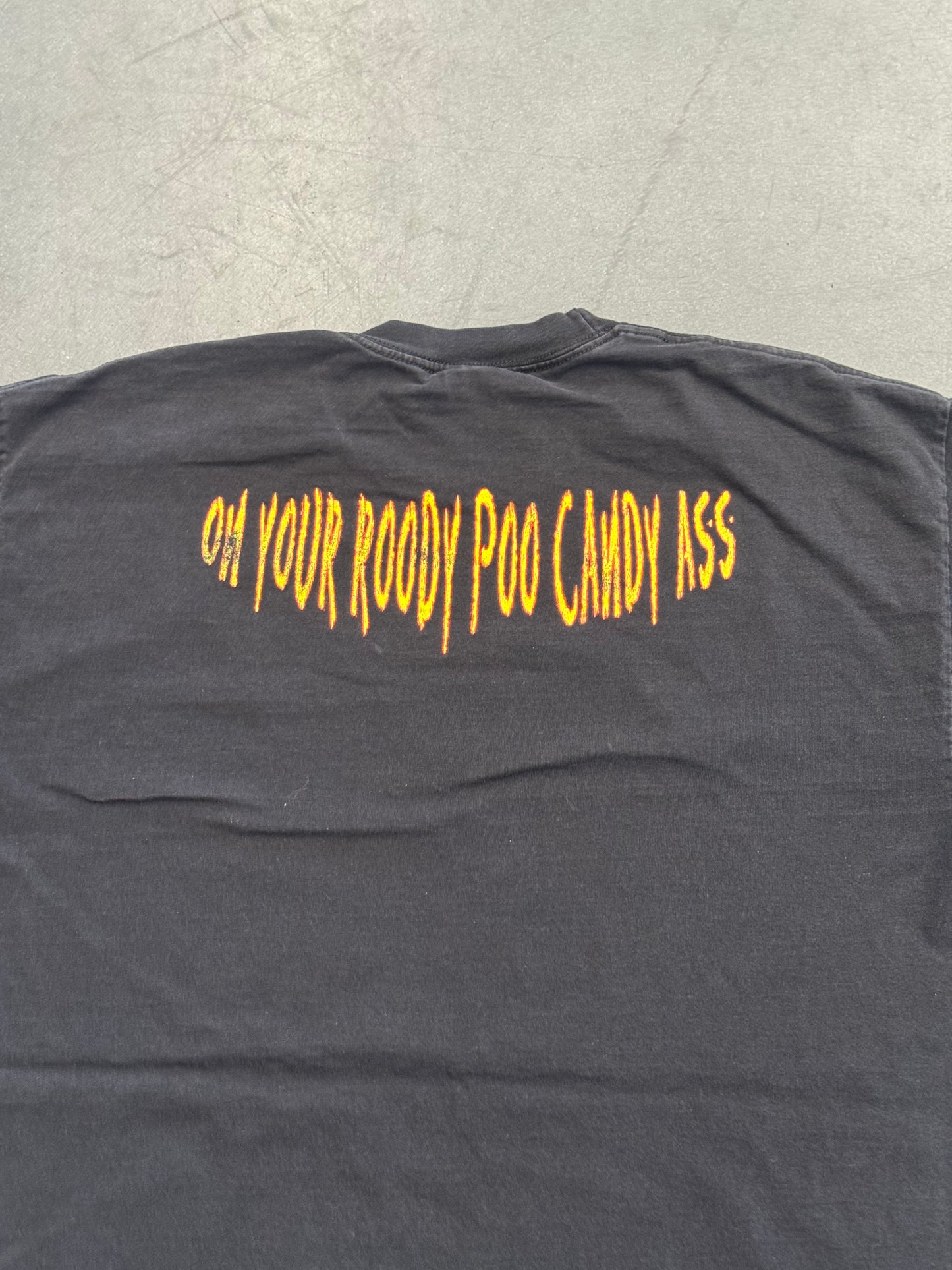 1999 WWF THE ROCK LAYIN' THE SMACK DOWN! "ON YOUR ROODY POO CANDY ASS" TEE (AAA TAG)