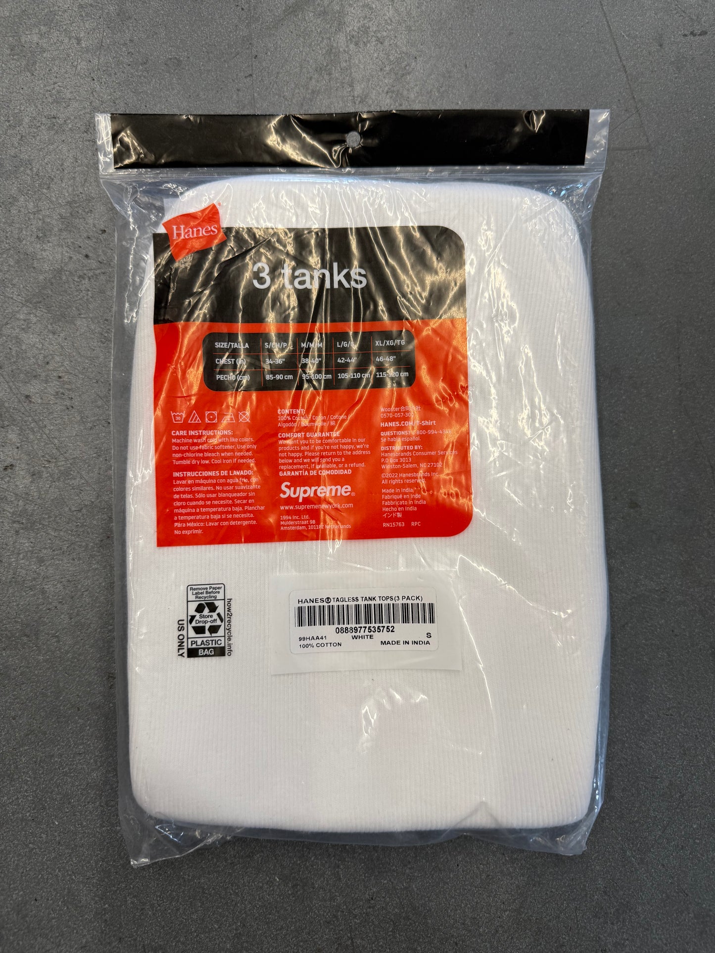 SUPREME HANES TAGLESS TANK TOPS WHITE 3 PACK (S)