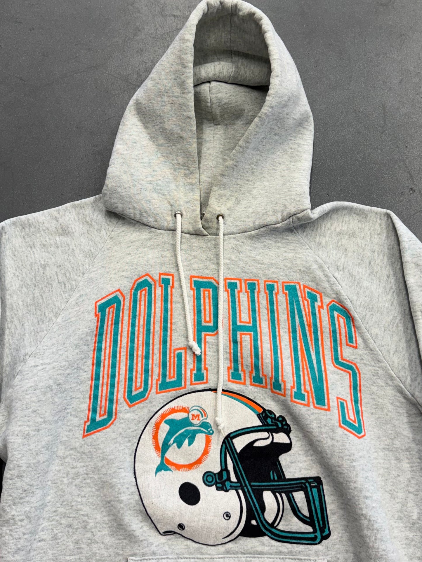 90S MIAMI DOLPHINS HELMET LOGO PULLOVER HOODIE (FOTL TAG)