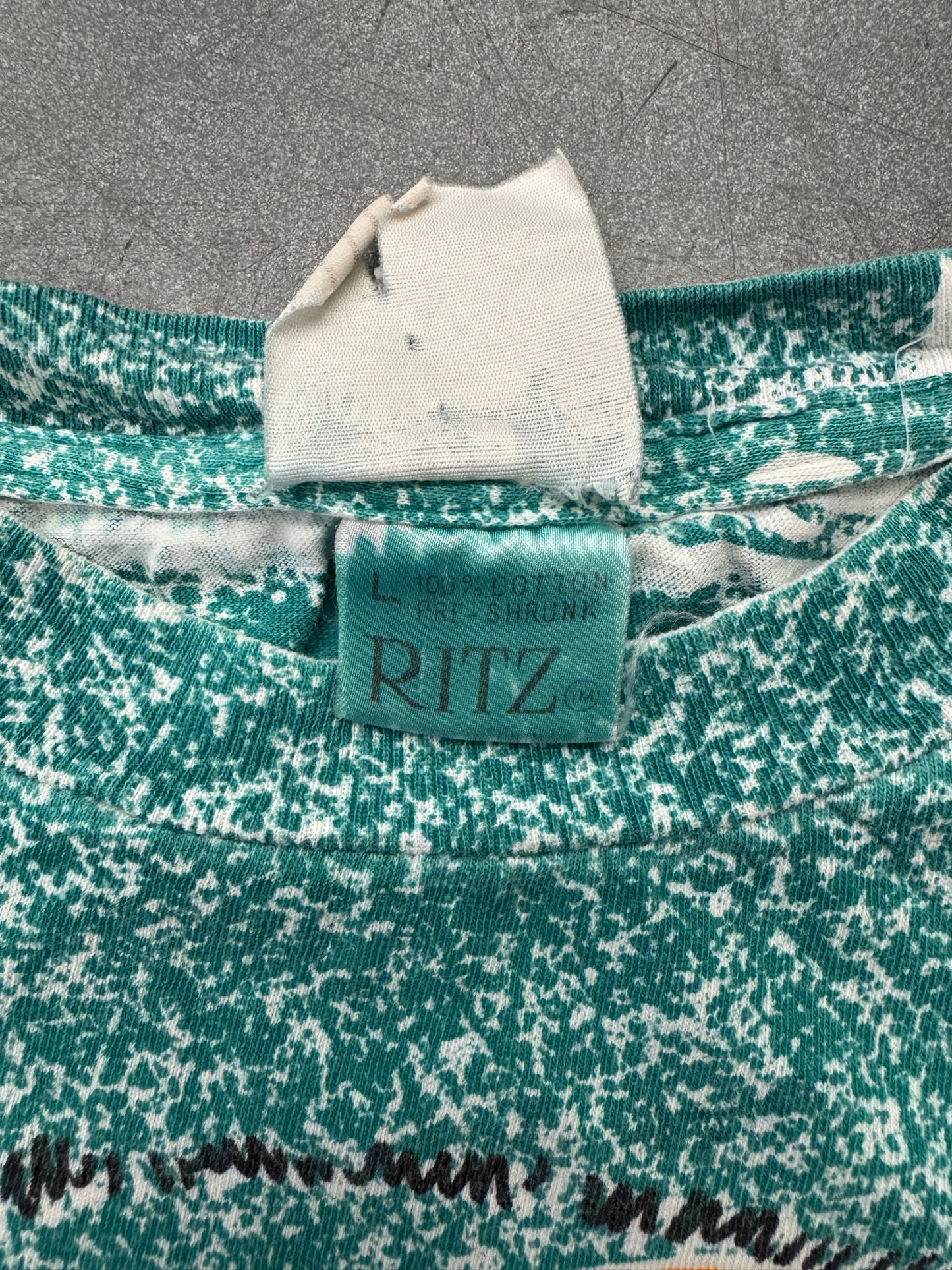 90S MIAMI DOLPHINS AMW SPORTS TEAM NFL AOP TEE (MAGIC JOHNSON'S RITZ TAG)