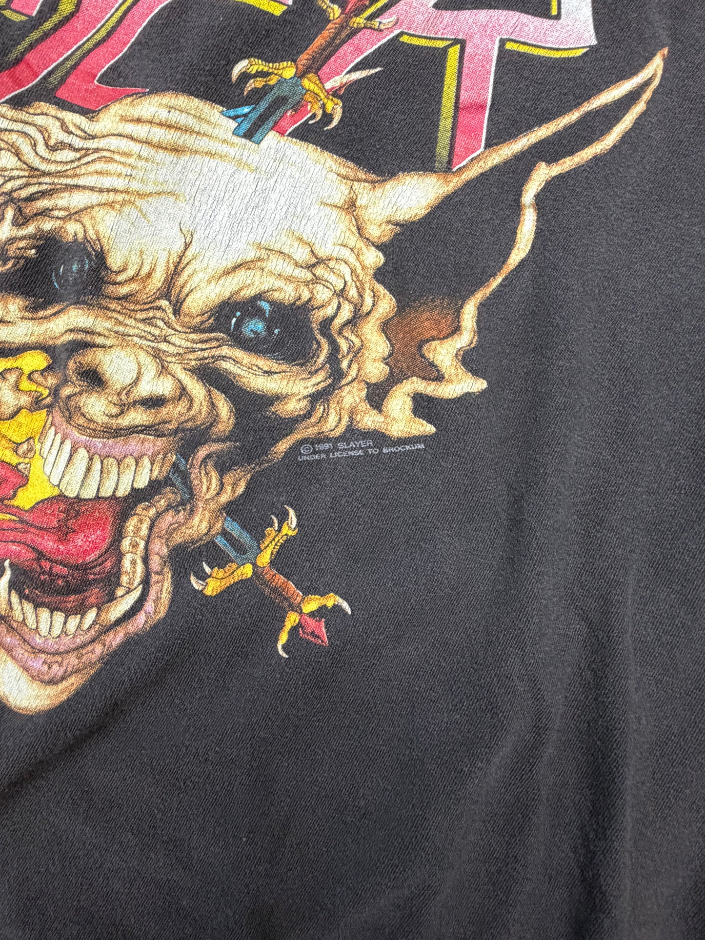 1991 SLAYER TWO FACES INFUSED CLASH OF THE TITANS TOUR TEE (BROCKUM TAG)