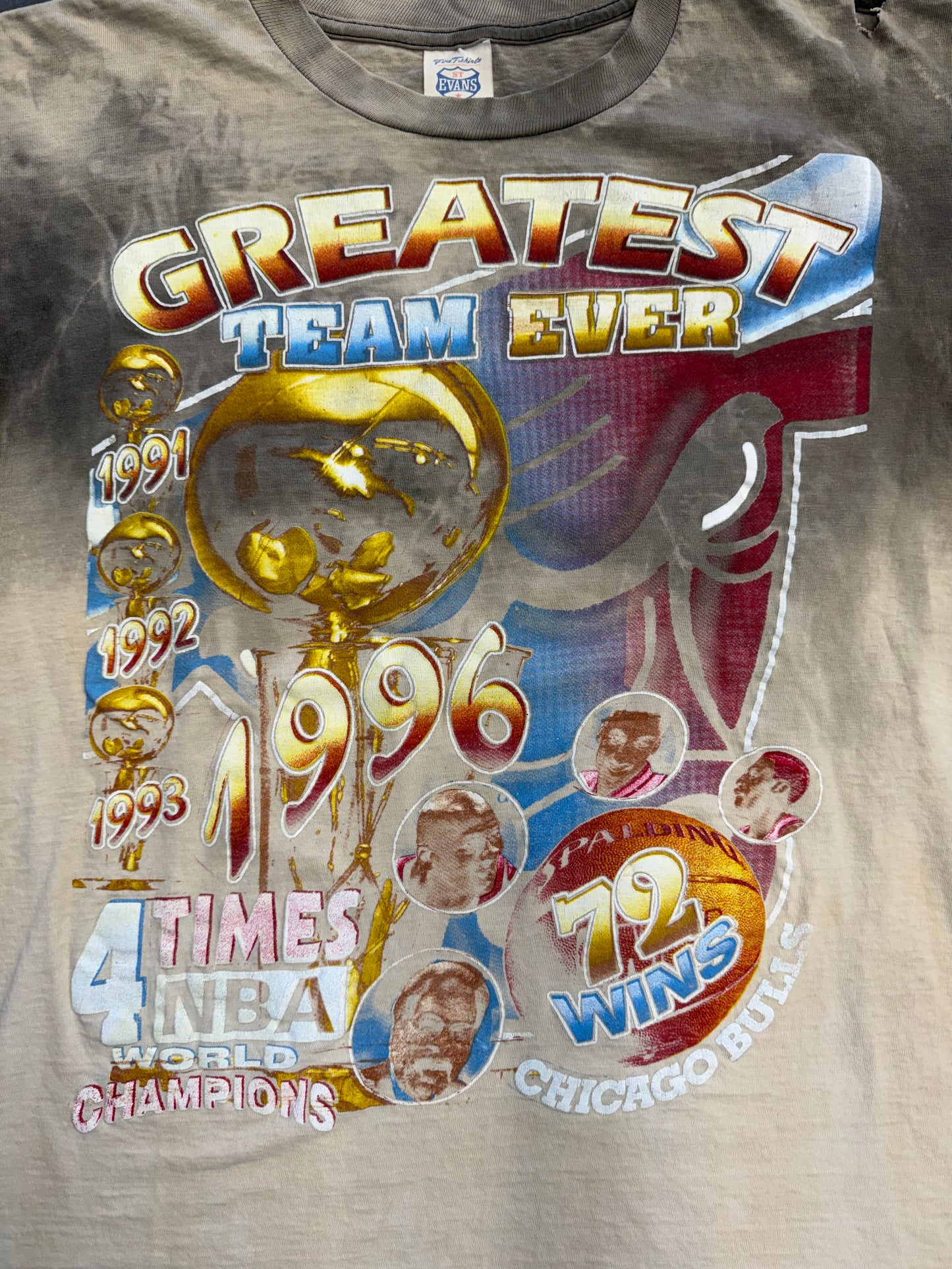 1996 CHICAGO BULLS GREATEST TEAM EVER SMOKED RAP TEE (ST EVANS TAG)