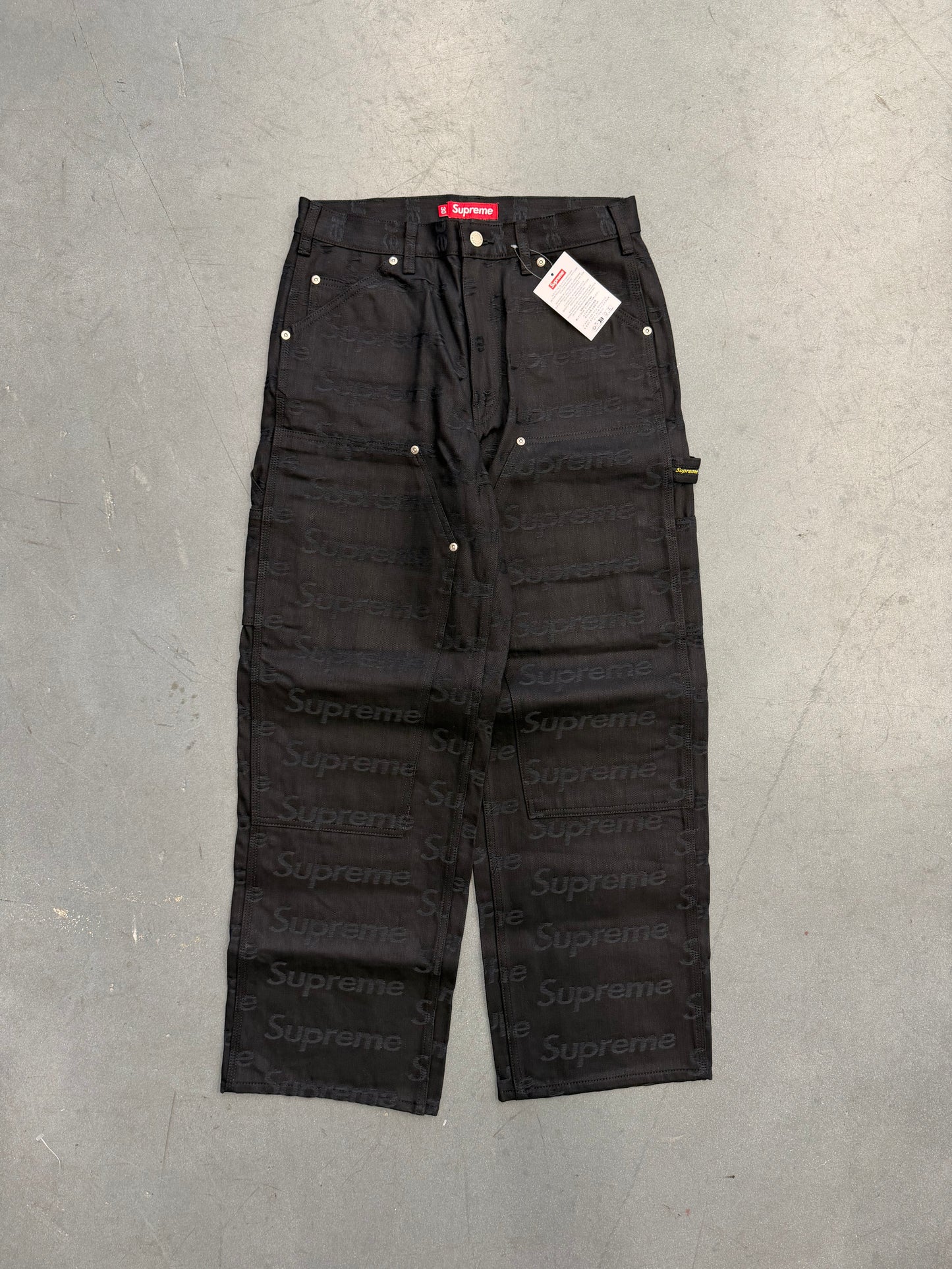 FW25 SUPREME JACQUARD LOGOS DOUBLE KNEE DENIM PAINTER JEAN - BLACK