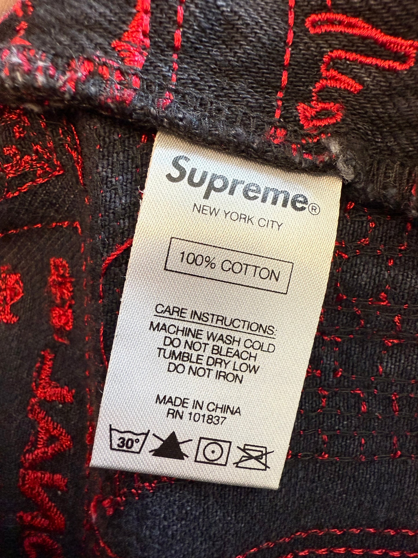 SS20 SUPREME CHECKS AND BONDS EMBROIDERED DENIM JEANS