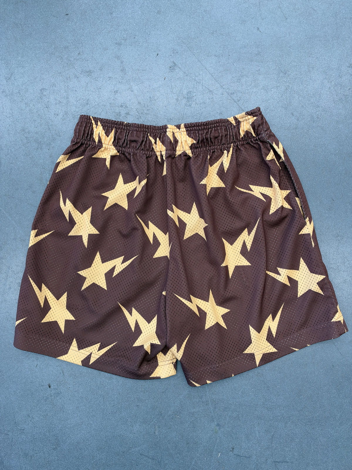 FW19 ERIC EMANUEL X BAPE MIAMI BAPESTA MESH SHORTS - BROWN/YELLOW