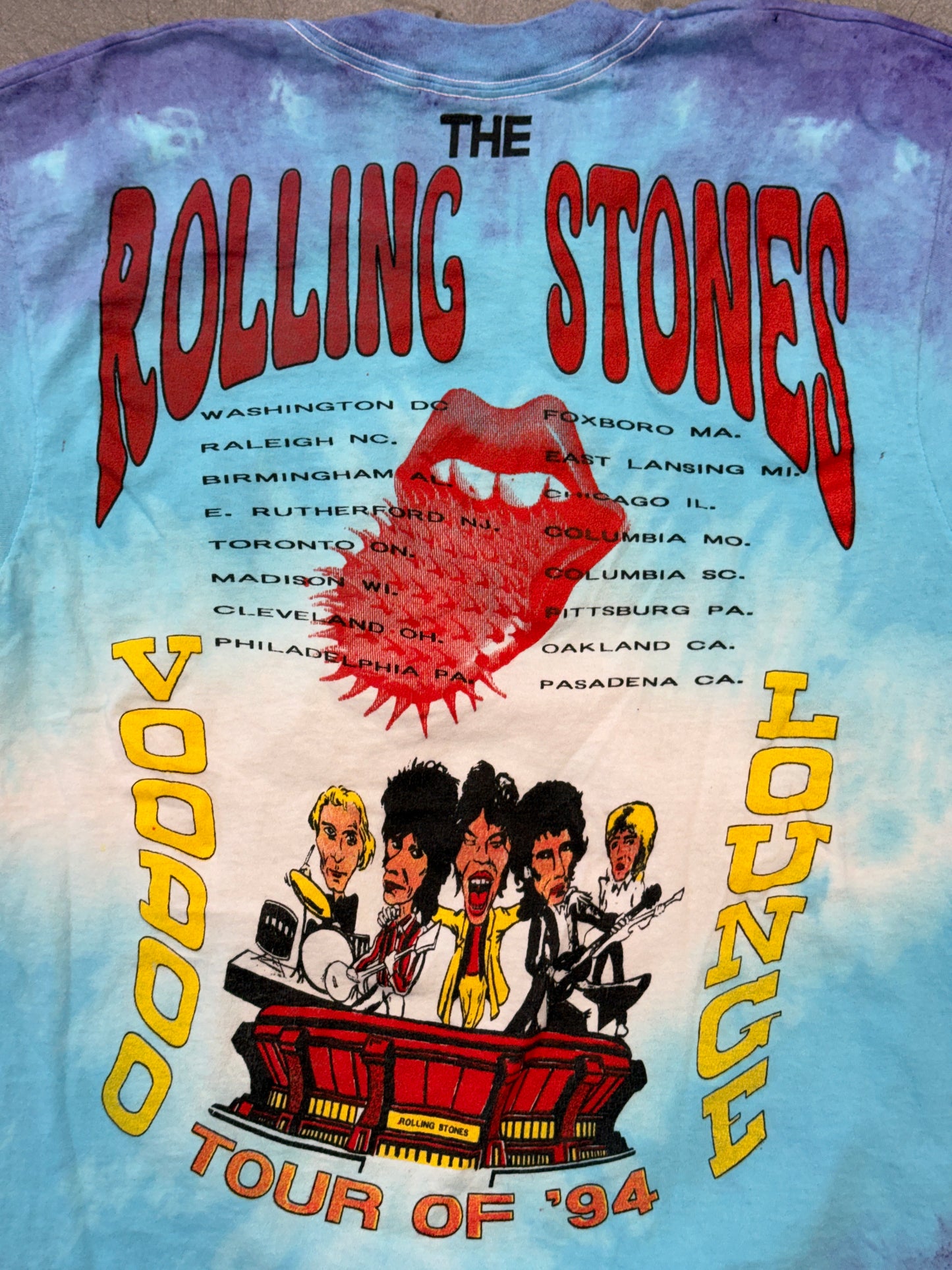 90'S THE ROLLING STONES VOODOO LOUNGE PARKING LOT BOOTLEG TIE DYE TEE (SCREEN STARS TAG)