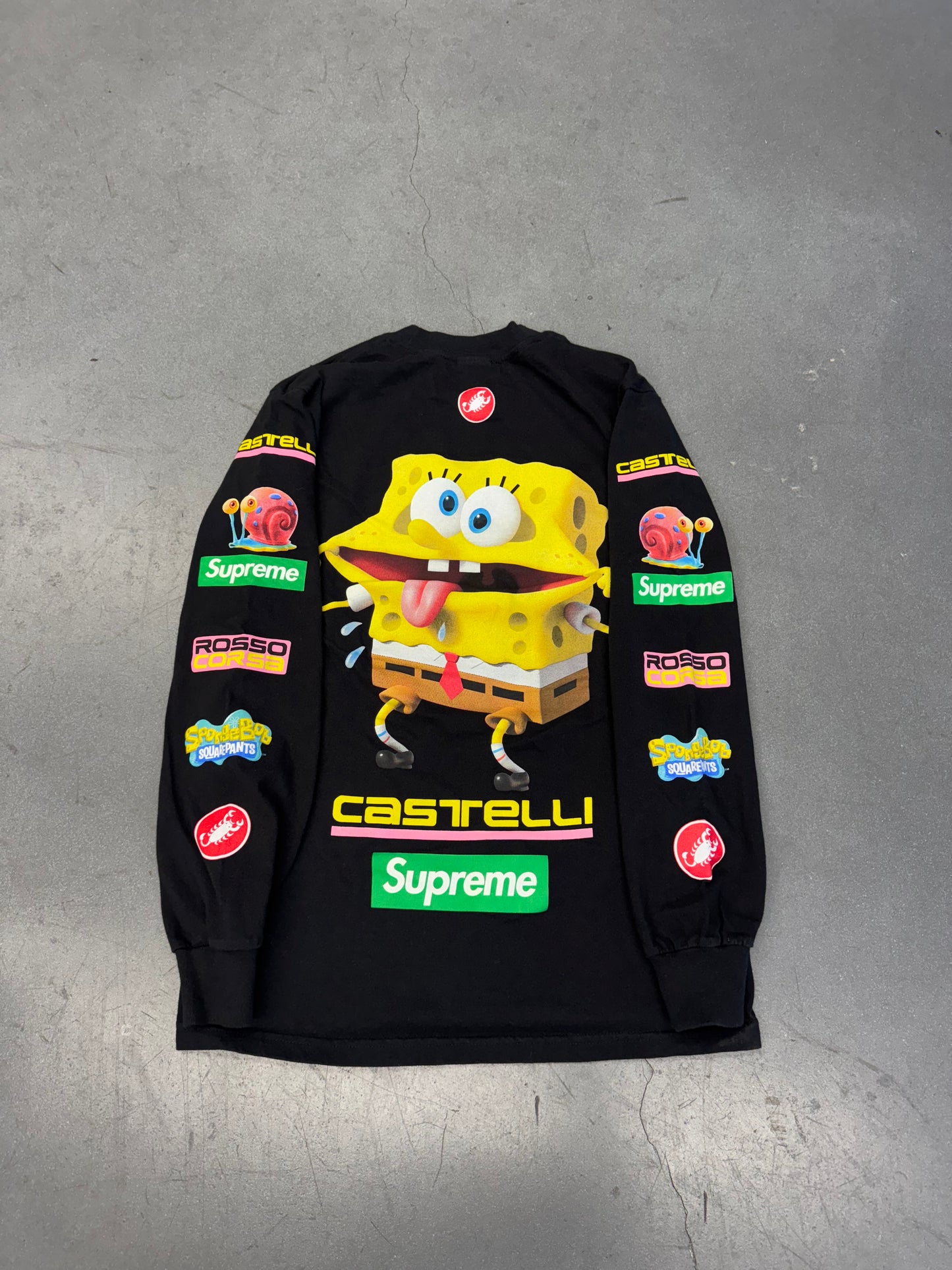 SS25 SUPREME SPONGEBOB CASTELLI RACING LONG SLEEVE TEE BLACK - SMALL