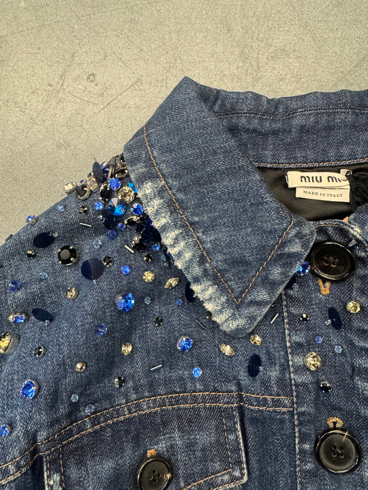 2014 MIU MIU EMBELLISHED CROPPED DENIM JACKET