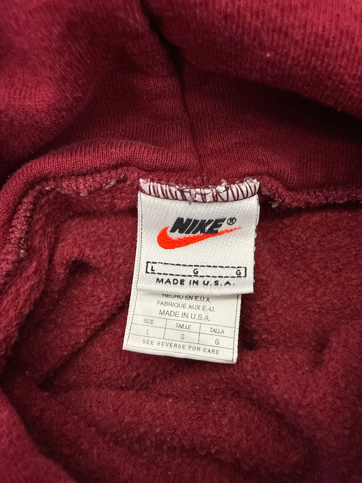 90S NIKE SIDE SWOOSH PULLOVER HOODIE - BURGUNDY (RED WHITE NIKE TAG)