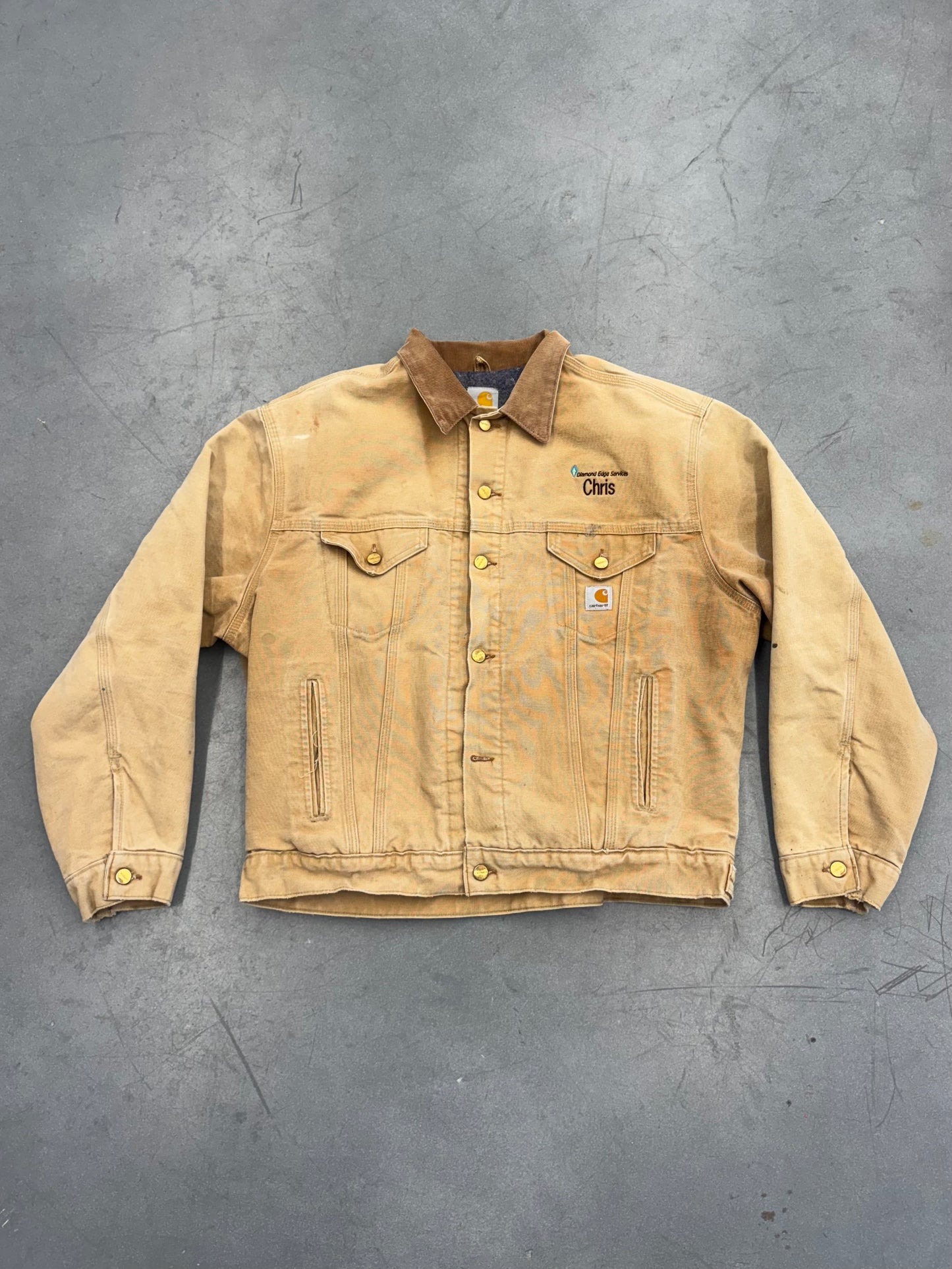 90S CARHARTT BUTTON-UP COLLARED CANVAS DIAMOND EDGE SERVICES JACKET (FADED TAGS)