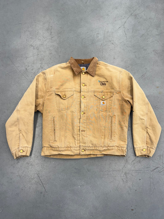 90S CARHARTT BUTTON-UP COLLARED CANVAS DIAMOND EDGE SERVICES JACKET (FADED TAGS)
