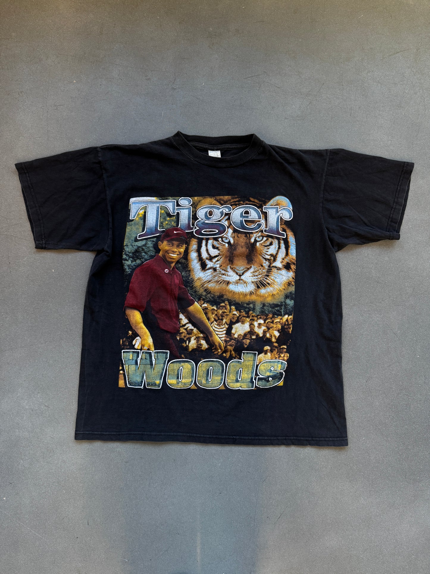 90'S TIGER WOODS "FIRST BLACK MASTERS CHAMPION" RAP STYLE TEE (BAY CLUB TAG)