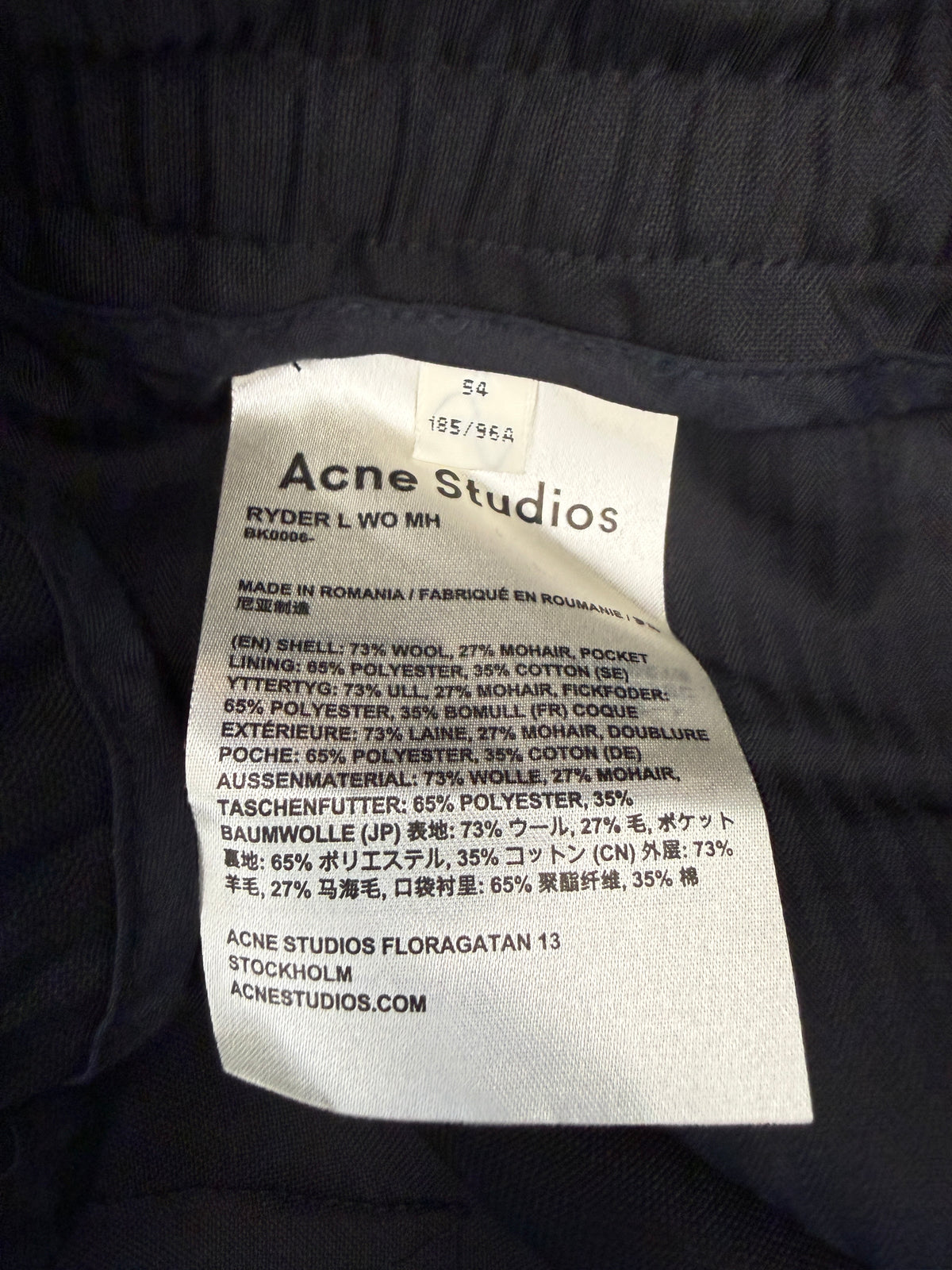 ACNE STUDIOS RYDER L WO MH WOOL MOHAIR TROUSERS - BLACK