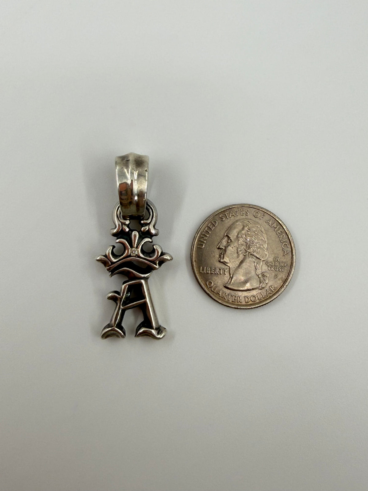BILL WALL LEATHER BWL "A" CROWN SILVER PENDANT W/ DIAMOND