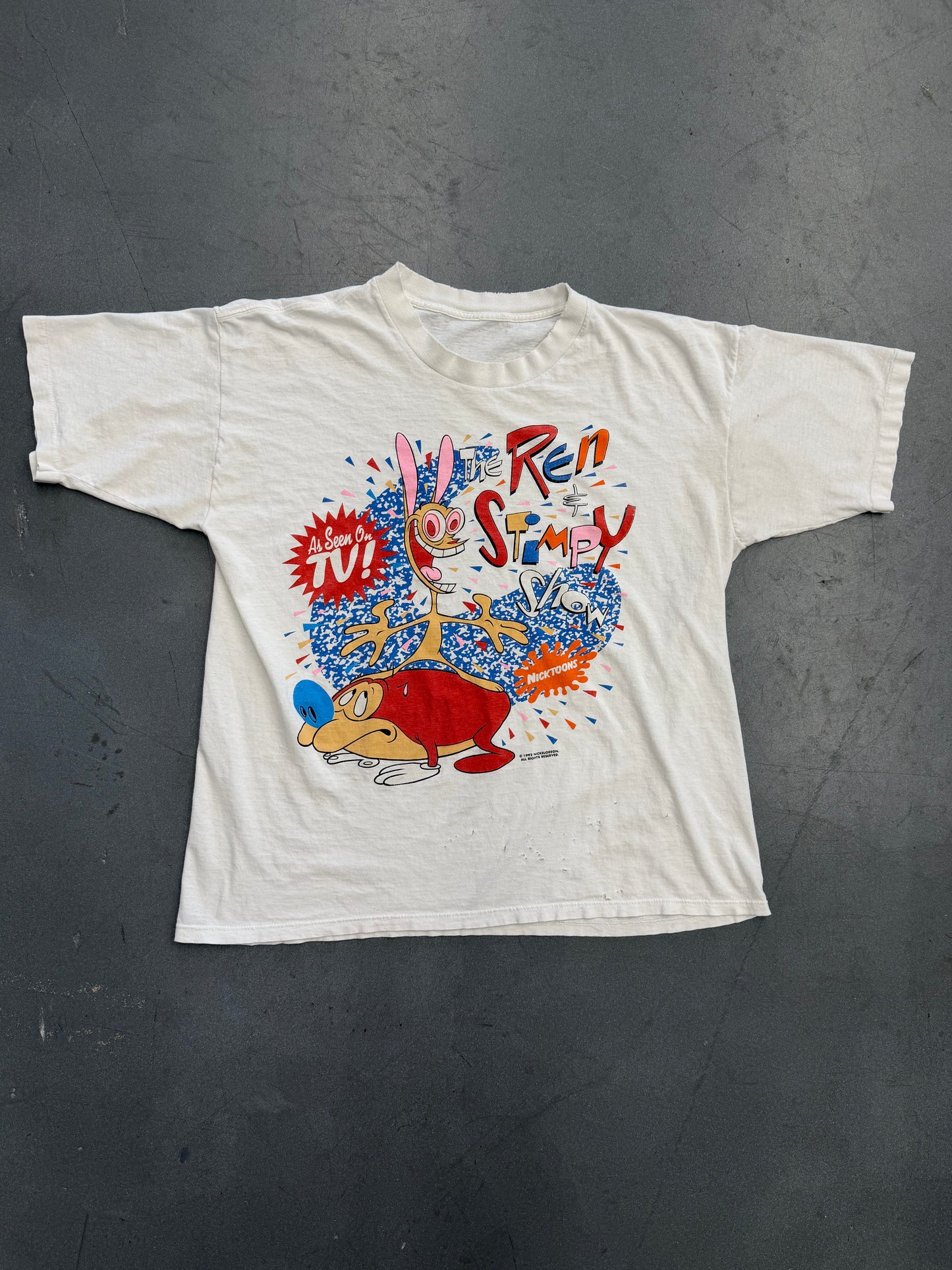 1992 THE REN & STIMPY SHOW AS SEEN ON TV NICKTOONS TEE (PULLED TAG)