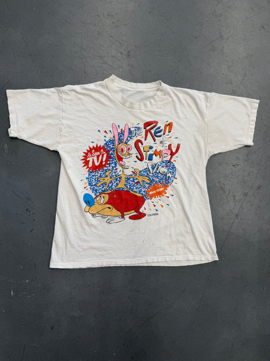 1992 THE REN & STIMPY SHOW AS SEEN ON TV NICKTOONS TEE (PULLED TAG)