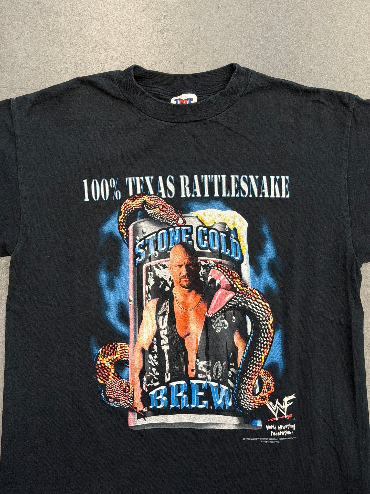 2000 WWF STONE COLD BREW 100% TEXAS RATTLESNAKE TEE (TNT TAG)