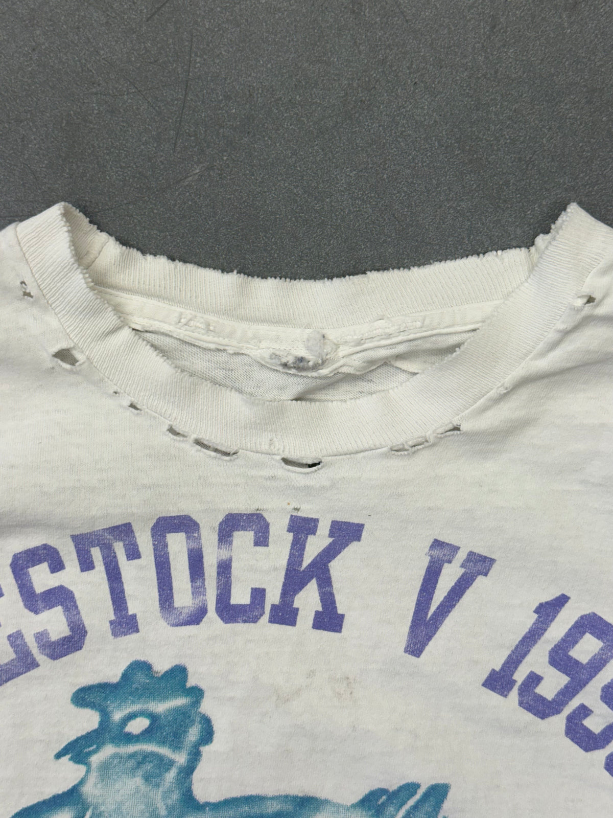 1995 LIVESTOCK V ZEPHYRHILLS FESTIVAL PARK THRASHED AND REPAIRED TEE (CUT FOTL TAG)