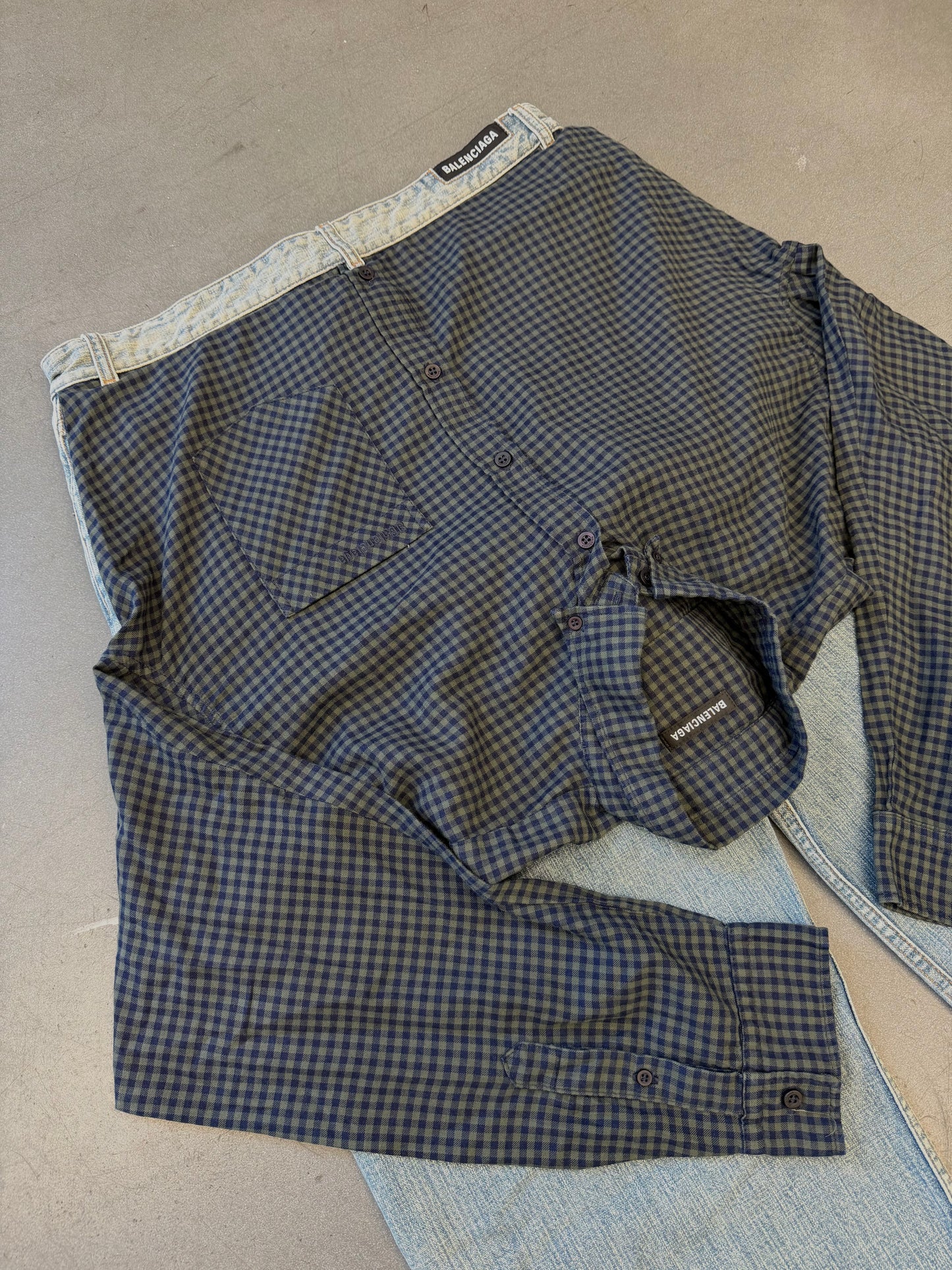 SS21 BALENCIAGA HYBRID FLANNEL SHIRT DENIM JEANS