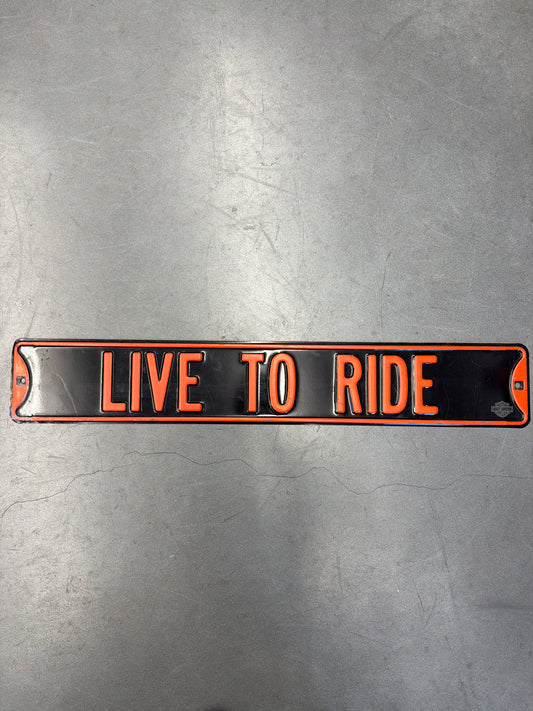 Y2K HARLEY-DAVIDSON "LIVE TO RIDE" PORCELAIN SIGN  - BLACK/ORANGE (36W X 6L)
