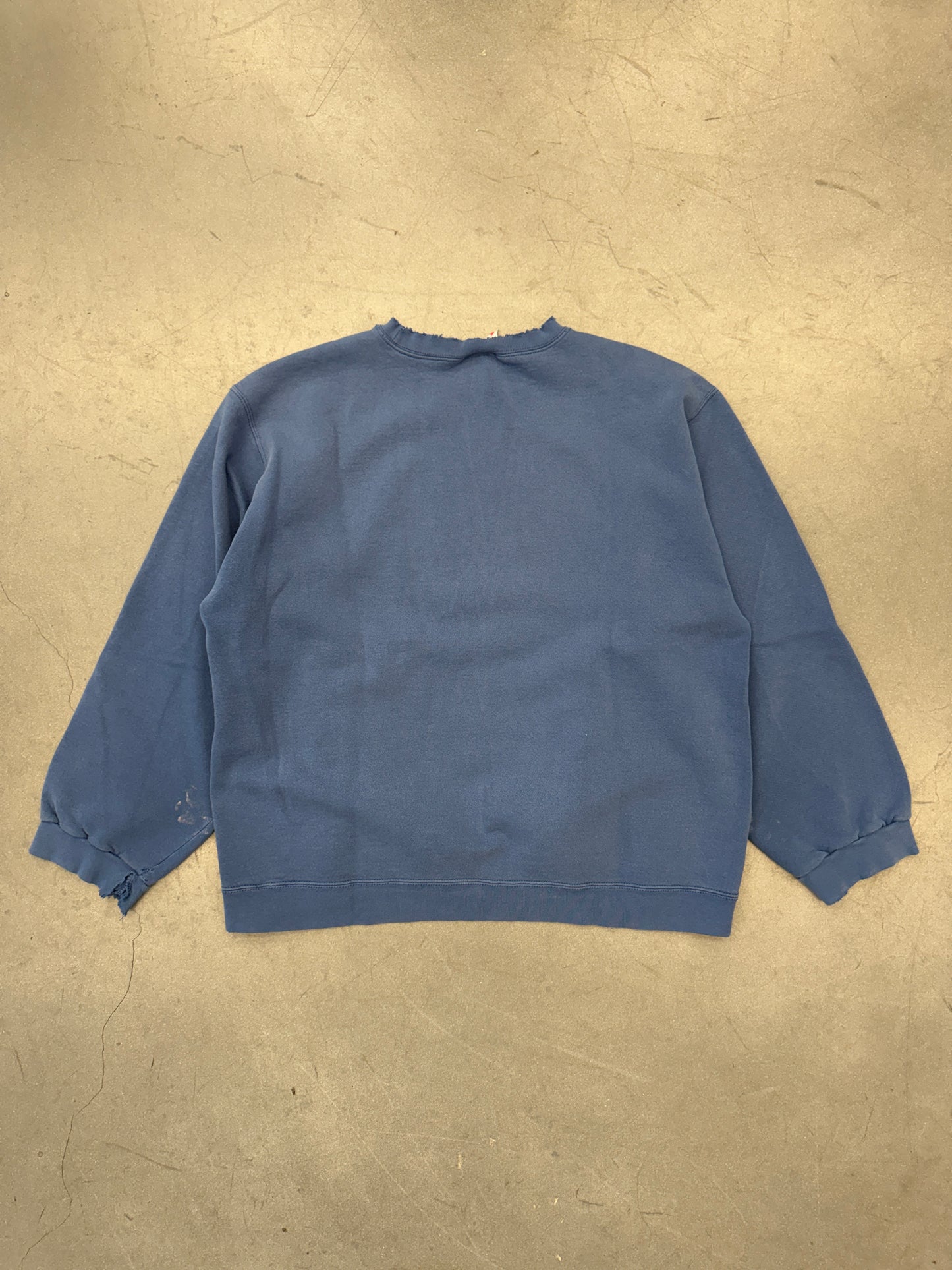 90S NIKE CHEST SIDE SWOOSH BLUE DISTRESSED CREWNECK SWEATER (WHITE/RED TAG)