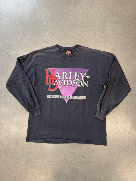 1992 HARLEY-DAVIDSON MOTORCYCLES PURPLE TRIANGLE LOGO LS TEE