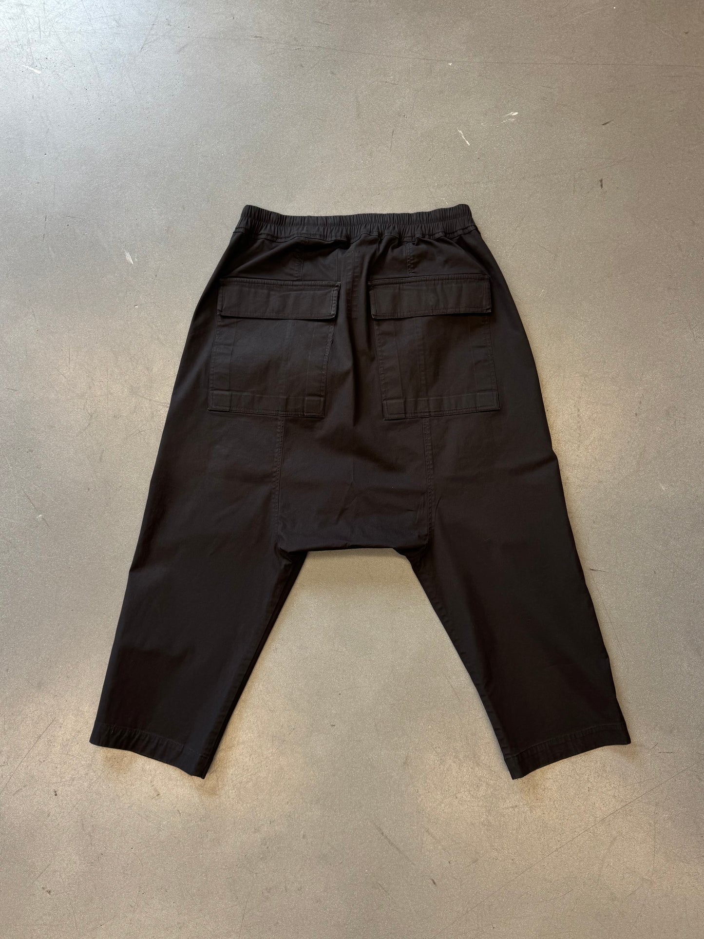 RICK OWENS FOREVER CROPPED CARGO DRAWSTRING PANTS - REPAIRED