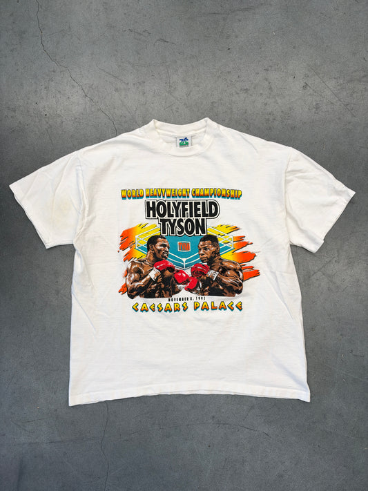 1991 HOLYFIELD TYSON WORLD HEAVYWEIGHT CHAMPIONSHIP CAESARS PALACE PUFF PRINT TEE (TLC TAG)