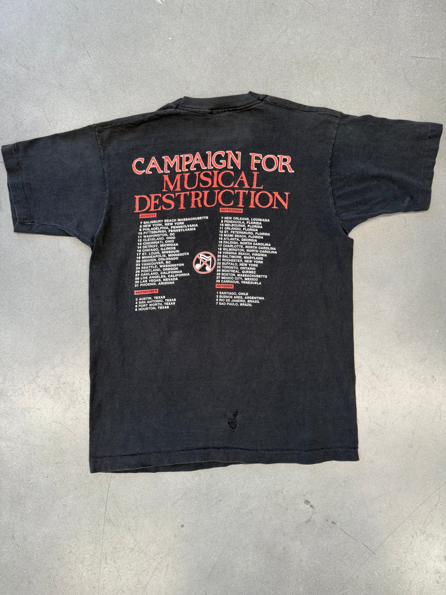 1992 NAPALM DEATH CAMPAIGN FOR MUSICAL DESTRUCTION TOUR TEE (FOTL TAG)