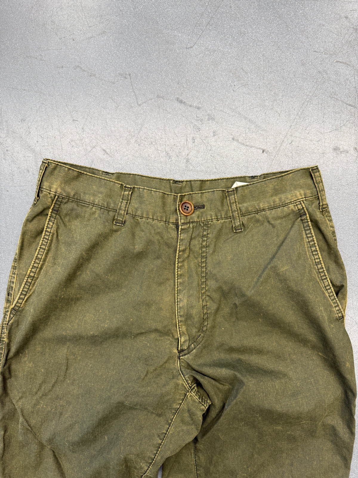 SD04 COMMES DES GARCONS HOMME WASHED OLIVE COTTON TROUSERS