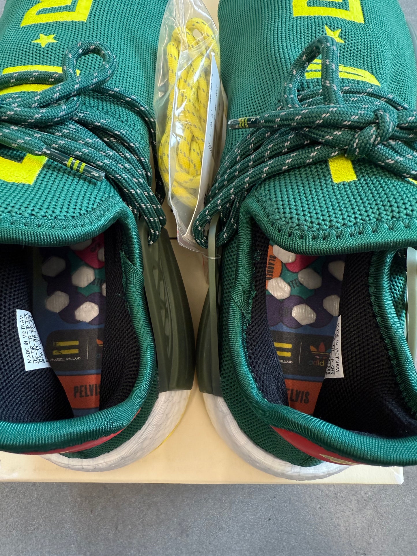 SIZE 11.5 ADIDAS NMD HU PHARRELL NERD GREEN YELLOW (BRAND NEW WITH BOX)