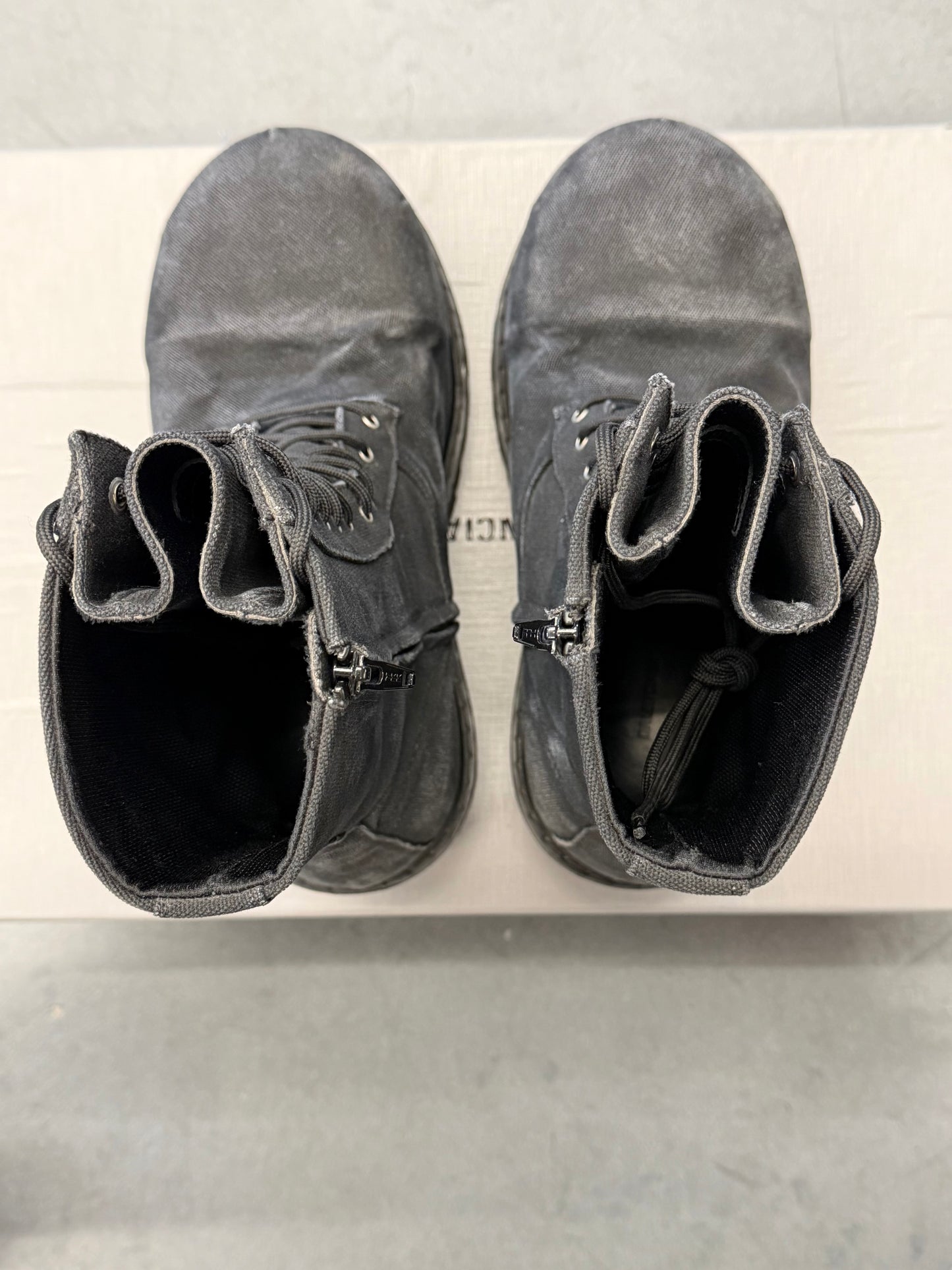 BALENCIAGA BLACK CANVAS STOMPER BOOTS (W/BOX)