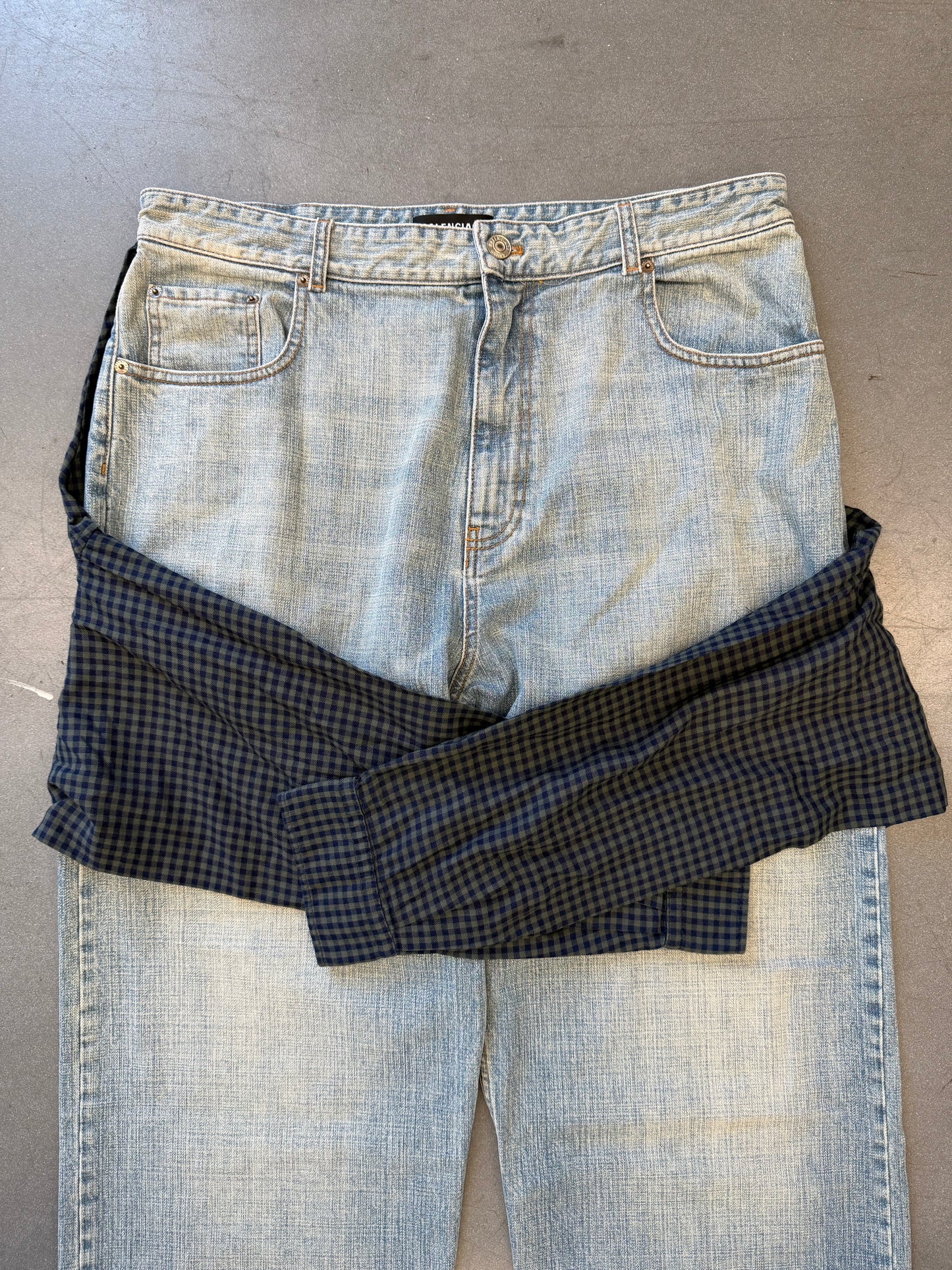 SS21 BALENCIAGA HYBRID FLANNEL SHIRT DENIM JEANS