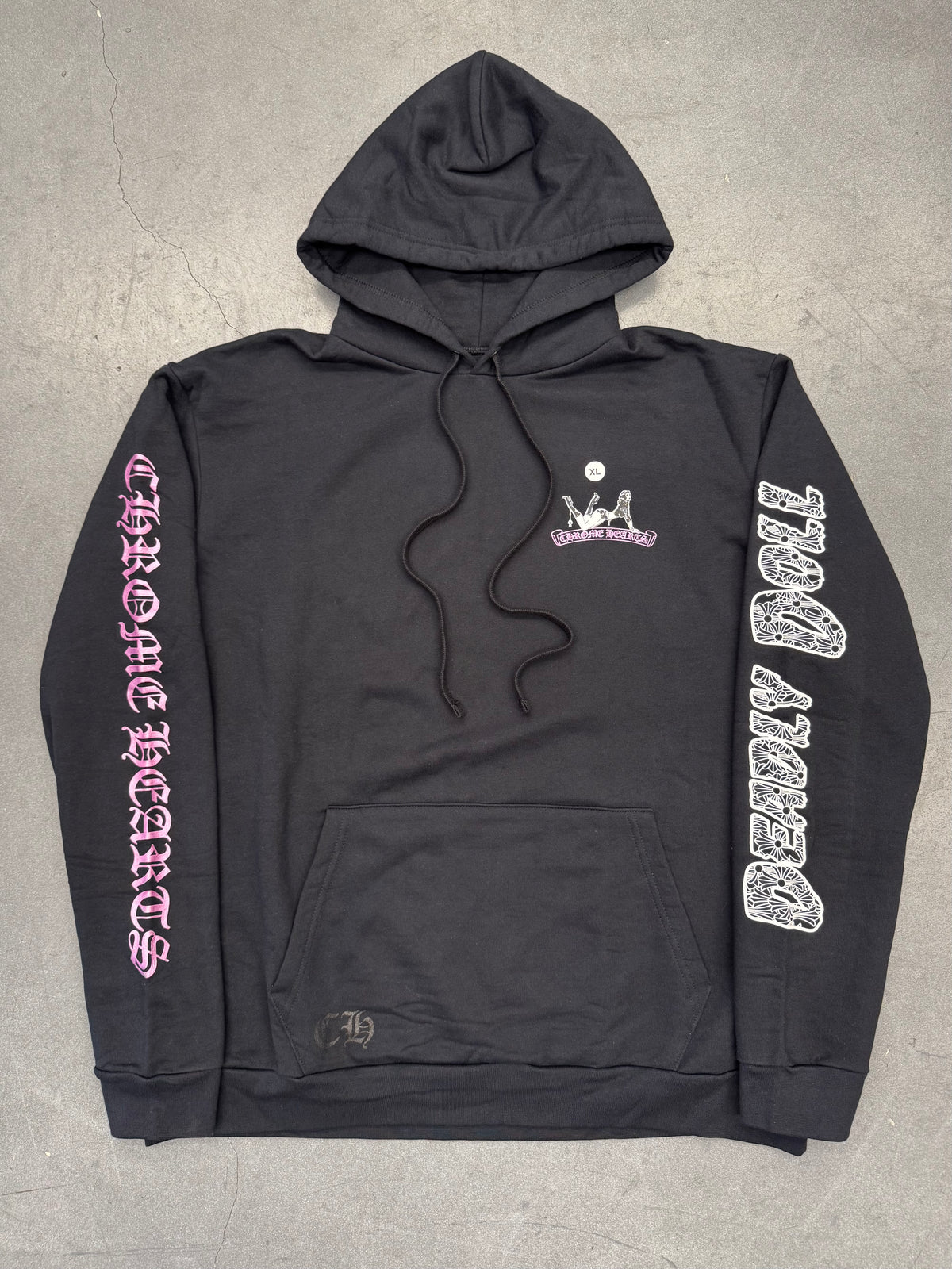 CHROME HEARTS DEADLY DOLL METALLIC FUSCHIA CROSS PULLOVER HOODIE