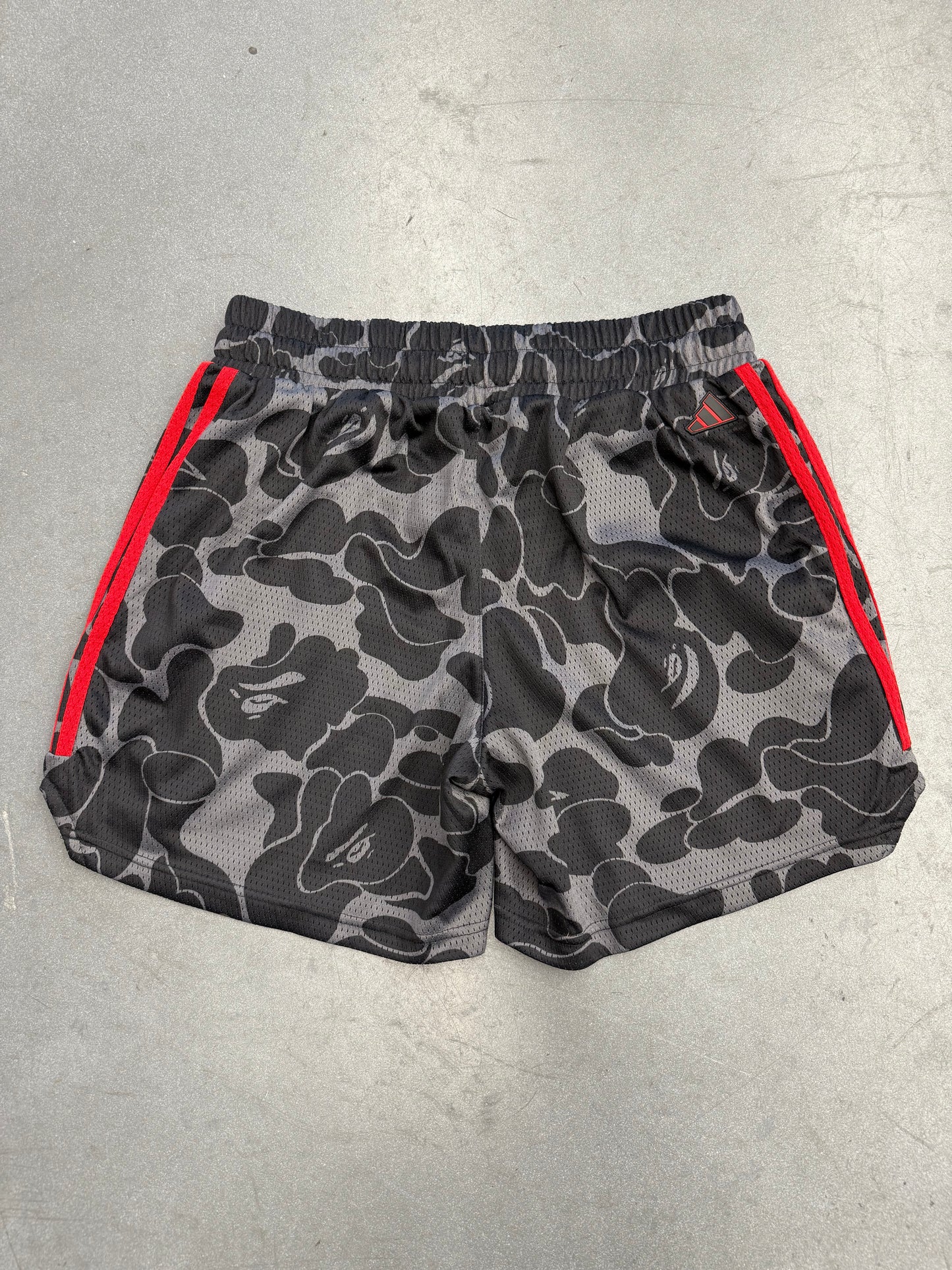 BAPE X ADIDAS DAME MESH SHORTS - BLACK/RED (M) (NEW)