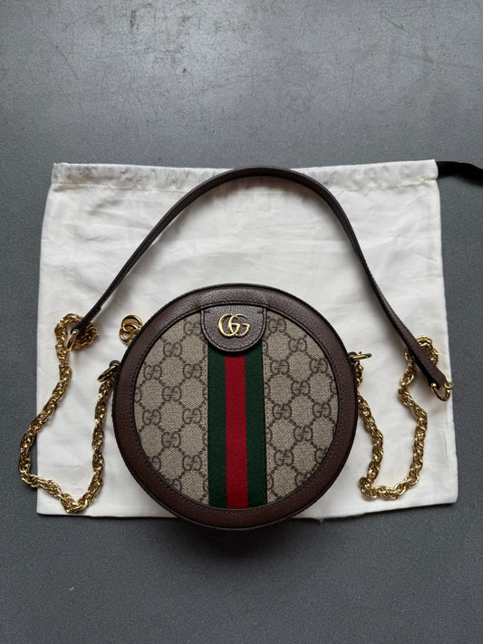 GUCCI GG-SUPREM OPHIDIA ROUND CROSSBODY BAG - BROWN (NEW WITH DUSTBAG) (TANIA)