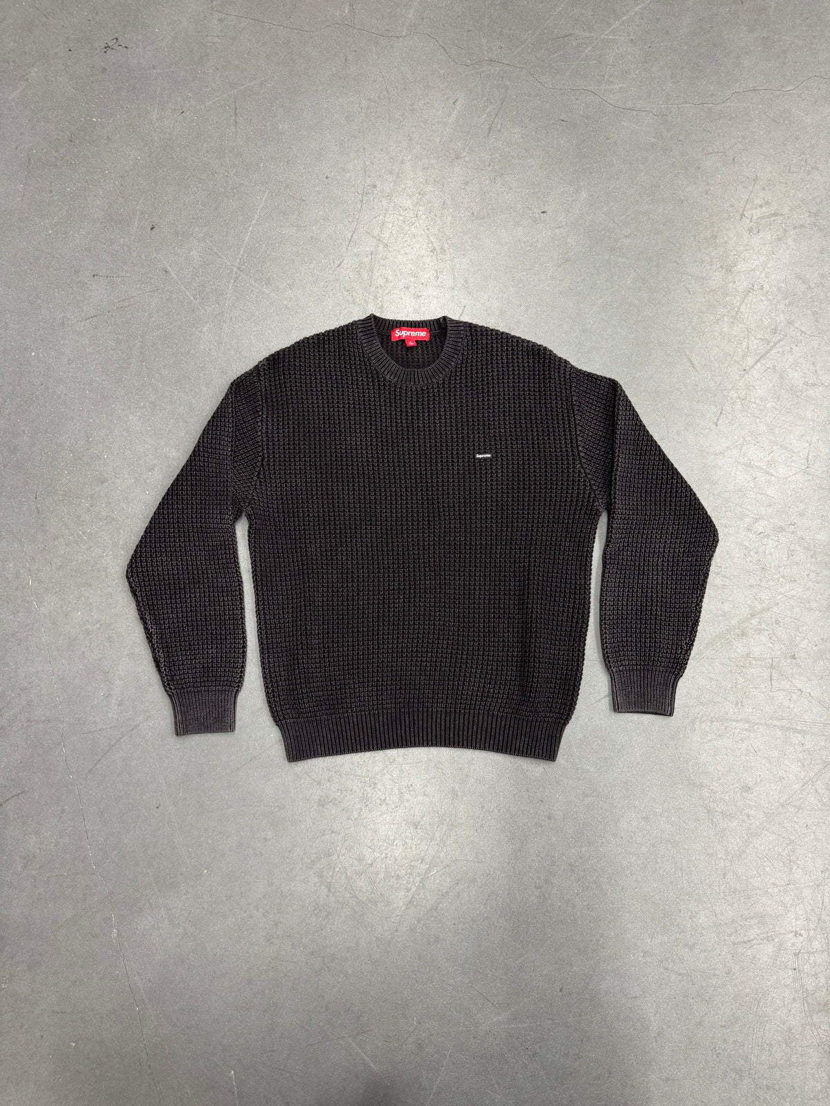 SS26 SUPREME WASHED SMALL BOX LOGO WAFFLE SWEATER - BLACK