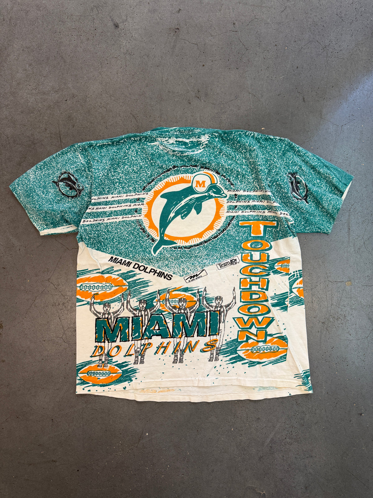 90'S MIAMI DOLPHINS TOUCHDOWN MAGIC JOHNSON AMW SPORTS AOP TEE (PULLED TAG)