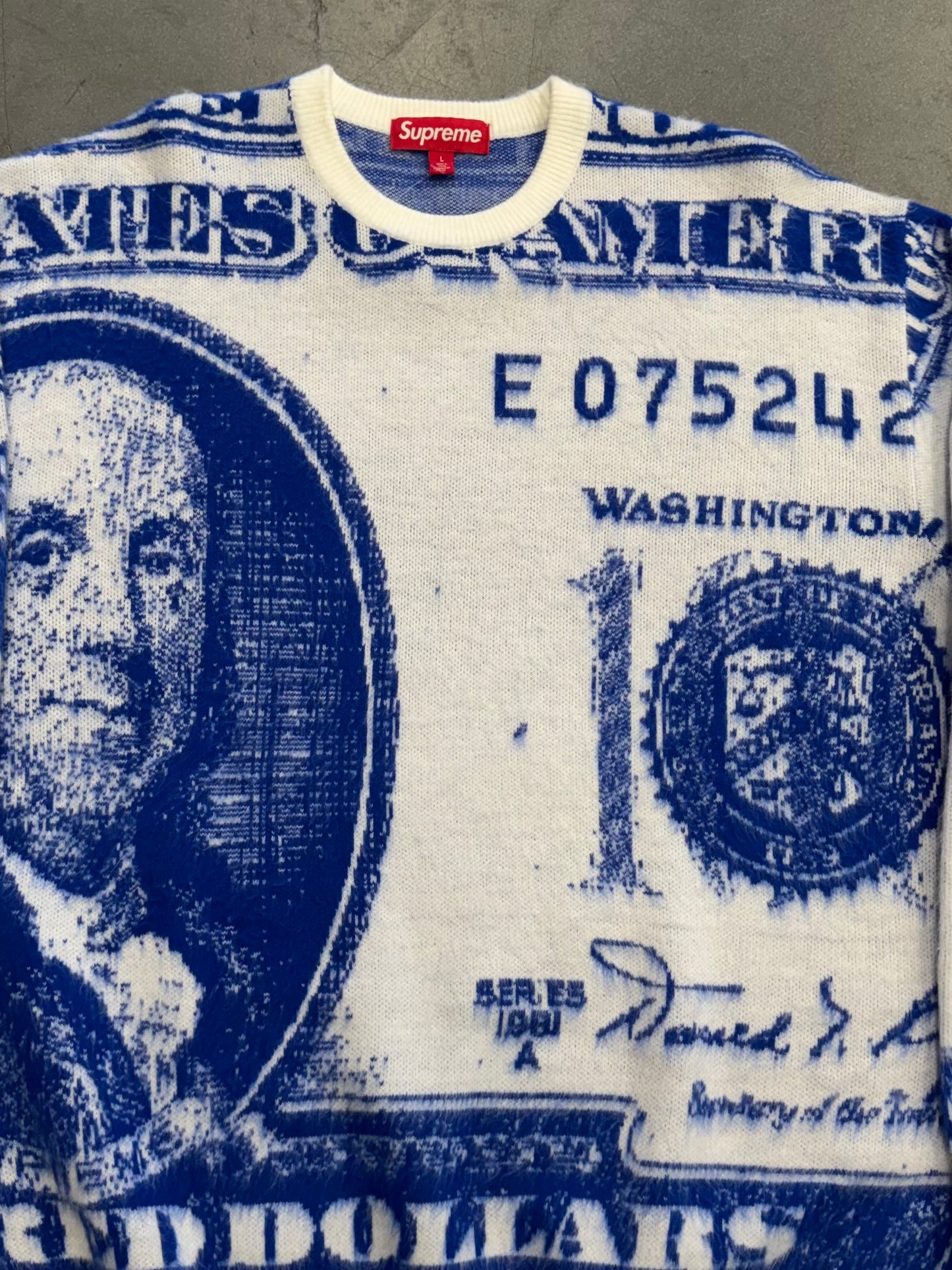 SS25 SUPREME MONEY SWEATER - WHITE/BLUE