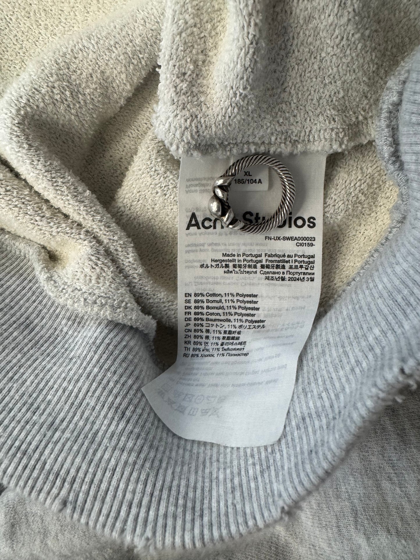 ACNE STUDIOS STOKHOLM 1996 HEAVY PULLOVER HOODIE - GREY